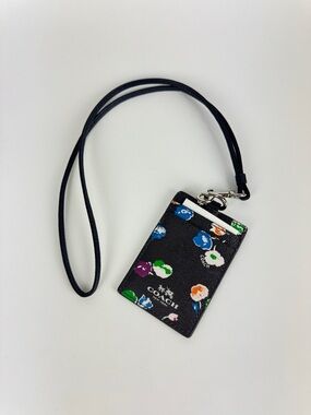 Coach Navy Floral ID Lanyard Card Holder